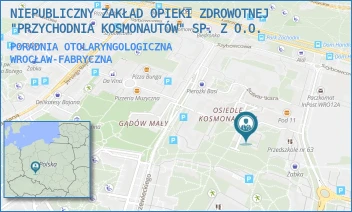 PORADNIA OTOLARYNGOLOGICZNA - NIEPUBLICZNY ZAKŁAD OPIEKI ZDROWOTNEJ "PRZYCHODNIA KOSMONAUTÓW" SP. Z O.O. - UL. EUGENIUSZA HORBACZEWSKIEGO 35,  WROCŁAW-FABRYCZNA