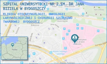 KLINIKA OTOLARYNGOLOGII, ONKOLOGII LARYNGOLOGICZNEJ I CHIRURGII SZCZĘKOWO - TWARZOWEJ - SZPITAL UNIWERSYTECKI NR 2 IM. DR JANA BIZIELA W BYDGOSZCZY - UJEJSKIEGO 75,  BYDGOSZCZ