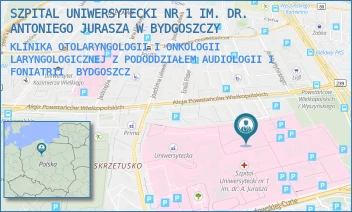 KLINIKA OTOLARYNGOLOGII I ONKOLOGII LARYNGOLOGICZNEJ Z PODODDZIAŁEM AUDIOLOGII I FONIATRII - SZPITAL UNIWERSYTECKI NR 1 IM. DR. ANTONIEGO JURASZA W BYDGOSZCZY - MARII SKŁODOWSKIEJ-CURIE 9,  BYDGOSZCZ