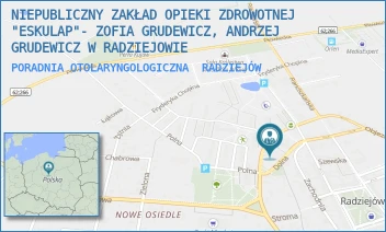 PORADNIA OTOLARYNGOLOGICZNA - NIEPUBLICZNY ZAKŁAD OPIEKI ZDROWOTNEJ "ESKULAP"- ZOFIA GRUDEWICZ, ANDRZEJ GRUDEWICZ W RADZIEJOWIE - DOLNA 22,  RADZIEJÓW