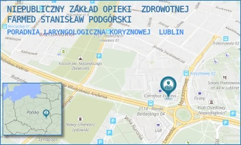 PORADNIA LARYNGOLOGICZNA KORYZNOWEJ - NIEPUBLICZNY ZAKŁAD OPIEKI  ZDROWOTNEJ FARMED STANISŁAW PODGÓRSKI - KORYZNOWEJ 2G,  LUBLIN