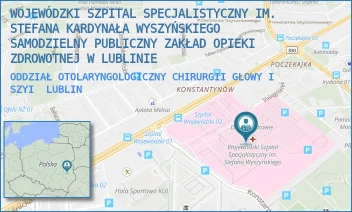 ODDZIAŁ OTOLARYNGOLOGICZNY CHIRURGII GŁOWY I SZYI - WOJEWÓDZKI SZPITAL SPECJALISTYCZNY IM. STEFANA KARDYNAŁA WYSZYŃSKIEGO SAMODZIELNY PUBLICZNY ZAKŁAD OPIEKI ZDROWOTNEJ W LUBLINIE - AL. KRAŚNICKA 100,  LUBLIN