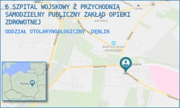 ODDZIAŁ OTOLARYNGOLOGICZNY - 6 SZPITAL WOJSKOWY Z PRZYCHODNIĄ SAMODZIELNY PUBLICZNY ZAKŁAD OPIEKI ZDROWOTNEJ - SZPITALNA 2,  DĘBLIN