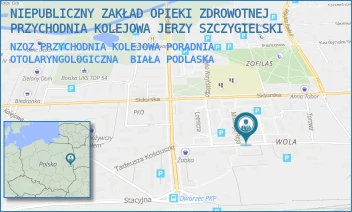 NZOZ PRZYCHODNIA KOLEJOWA PORADNIA OTOLARYNGOLOGICZNA - NIEPUBLICZNY ZAKŁAD OPIEKI ZDROWOTNEJ PRZYCHODNIA KOLEJOWA JERZY SZCZYGIELSKI - KOŚCIUSZKI 16,  BIAŁA PODLASKA