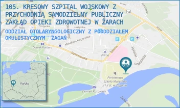 ODDZIAŁ OTOLARYNGOLOGICZNY Z POODDZIAŁEM OKULISTYCZNYM - 105. KRESOWY SZPITAL WOJSKOWY Z PRZYCHODNIĄ SAMODZIELNY PUBLICZNY ZAKŁAD OPIEKI ZDROWOTNEJ W ŻARACH - ŻELAZNA 1A,  ŻAGAŃ
