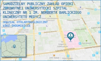 ODDZIAŁ OTOLARYNGOLOGICZNY - SAMODZIELNY PUBLICZNY ZAKŁAD OPIEKI ZDROWOTNEJ UNIWERSYTECKI SZPITAL KLINICZNY NR 1 IM. NORBERTA BARLICKIEGO UNIWERSYTETU MEDYCZ - UL. DR. STEFANA KOPCIŃSKIEGO 22,  ŁÓDŹ-ŚRÓDMIEŚCIE