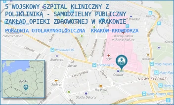 PORADNIA OTOLARYNGOLOGICZNA - 5 WOJSKOWY SZPITAL KLINICZNY Z POLIKLINIKĄ - SAMODZIELNY PUBLICZNY ZAKŁAD OPIEKI ZDROWOTNEJ W KRAKOWIE - UL. WROCŁAWSKA 1-3,  KRAKÓW-KROWODRZA