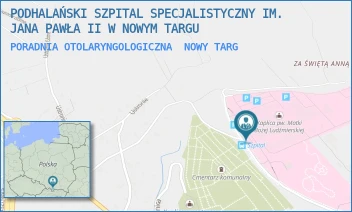 PORADNIA OTOLARYNGOLOGICZNA - PODHALAŃSKI SZPITAL SPECJALISTYCZNY IM. JANA PAWŁA II W NOWYM TARGU - UL. SZPITALNA 14,  NOWY TARG