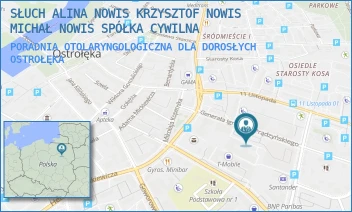 PORADNIA OTOLARYNGOLOGICZNA DLA DOROSŁYCH - SŁUCH NOWIS SPÓŁKA Z OGRANICZONĄ ODPOWIEDZIALNOŚCIĄ - GEN. IGNACEGO PRĄDZYŃSKIEGO 4/2/02,  OSTROŁĘKA