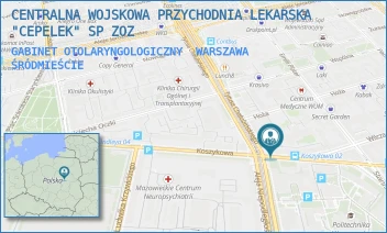 GABINET OTOLARYNGOLOGICZNY - CENTRALNA WOJSKOWA PRZYCHODNIA LEKARSKA "CEPELEK" SP ZOZ - KOSZYKOWA 78,  WARSZAWA ŚRÓDMIEŚCIE