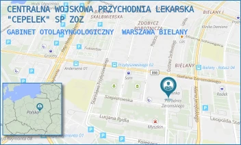 GABINET OTOLARYNGOLOGICZNY - CENTRALNA WOJSKOWA PRZYCHODNIA LEKARSKA "CEPELEK" SP ZOZ - STEFANA ŻEROMSKIEGO 33,  WARSZAWA BIELANY