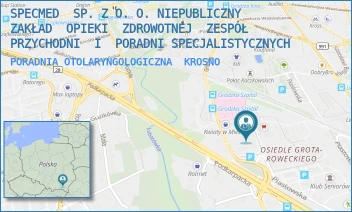PORADNIA OTOLARYNGOLOGICZNA - SPECMED  SP. Z O. O. NIEPUBLICZNY  ZAKŁAD  OPIEKI  ZDROWOTNEJ  ZESPÓŁ  PRZYCHODNI  I  PORADNI SPECJALISTYCZNYCH - UL. GRODZKA 47A,  KROSNO