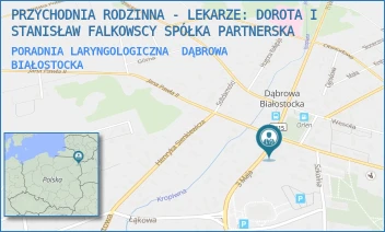 PORADNIA LARYNGOLOGICZNA - PRZYCHODNIA RODZINNA - LEKARZE: DOROTA I STANISŁAW FALKOWSCY SPÓŁKA PARTNERSKA - 3 MAJA 1C,  DĄBROWA BIAŁOSTOCKA