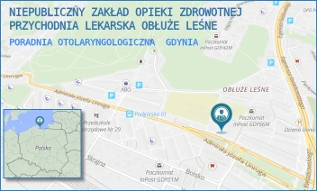 PORADNIA OTOLARYNGOLOGICZNA - NIEPUBLICZNY ZAKŁAD OPIEKI ZDROWOTNEJ PRZYCHODNIA LEKARSKA OBŁUŻE LEŚNE - UL. ADM. J. UNRUGA 84,  GDYNIA