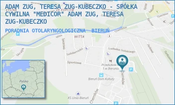 PORADNIA OTOLARYNGOLOGICZNA - ADAM ZUG, TERESA ZUG-KUBECZKO - SPÓŁKA CYWILNA "MEDICOR" ADAM ZUG, TERESA ZUG-KUBECZKO - UL. CHEMIKÓW 37,  BIERUŃ