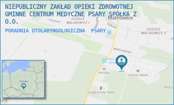 PORADNIA OTOLARYNGOLOGICZNA - NIEPUBLICZNY ZAKŁAD OPIEKI ZDROWOTNEJ GMINNE CENTRUM MEDYCZNE PSARY SPÓŁKA Z O.O. - UL. MALINOWICKA 1,  PSARY