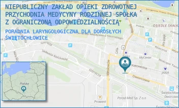 PORADNIA LARYNGOLOGICZNA DLA DOROSŁYCH - NIEPUBLICZNY ZAKŁAD OPIEKI ZDROWOTNEJ PRZYCHODNIA MEDYCYNY RODZINNEJ SPÓŁKA Z OGRANICZONĄ ODPOWIEDZIALNOŚCIĄ - UL. BYTOMSKA 5,  ŚWIĘTOCHŁOWICE