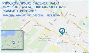PORADNIA OTOLARYNGOLOGICZNA - WSPÓLNICY SPÓŁKI CYWILNEJ: KAŁKA KRZYSZTOF, AGATA DOROCIAK-KAŁKA NZOZ "GABINETY MEDYCZNE" - PROSTA 4,  JĘDRZEJÓW