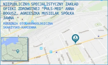 PORADNIA OTOLARYNGOLOGICZNA - NIEPUBLICZNY SPECJALISTYCZNY ZAKŁAD OPIEKI ZDROWOTNEJ "PULS-MED" ANNA BOGUSZ, AGNIESZKA MUSIELAK SPÓŁKA JAWNA - 1 MAJA 65,  SKARŻYSKO-KAMIENNA