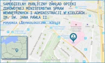 PORADNIA LARYNGOLOGICZNA - SAMODZIELNY PUBLICZNY ZAKŁAD OPIEKI ZDROWOTNEJ MINISTERSTWA SPRAW WEWNĘTRZNYCH I ADMINISTRACJI W KIELCACH IM. ŚW. JANA PAWŁA II - WOJSKA POLSKIEGO 51, KIELCE