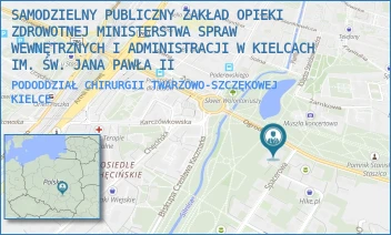 PODODDZIAŁ CHIRURGII TWARZOWO-SZCZĘKOWEJ - SAMODZIELNY PUBLICZNY ZAKŁAD OPIEKI ZDROWOTNEJ MINISTERSTWA SPRAW WEWNĘTRZNYCH I ADMINISTRACJI W KIELCACH IM. ŚW. JANA PAWŁA II - OGRODOWA 11,  KIELCE