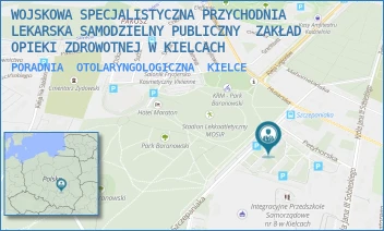 PORADNIA  OTOLARYNGOLOGICZNA - WOJSKOWA SPECJALISTYCZNA PRZYCHODNIA LEKARSKA SAMODZIELNY PUBLICZNY  ZAKŁAD OPIEKI ZDROWOTNEJ W KIELCACH - SZCZEPANIAKA 23,  KIELCE
