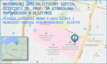KLINIKA CHIRURGII GŁOWY I SZYI DZIECI I MŁODZIEŻY ODDZIAŁ OTOLARYNGOLOGII - WOJEWÓDZKI SPECJALISTYCZNY SZPITAL DZIECIĘCY IM. PROF. DR STANISŁAWA POPOWSKIEGO W OLSZTYNIE - ŻOŁNIERSKA 18A,  OLSZTYN