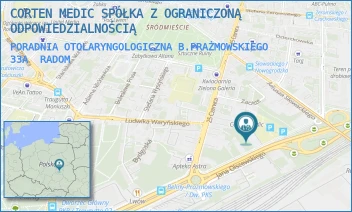 PORADNIA OTOLARYNGOLOGICZNA B.PRAŻMOWSKIEGO 33A - CORTEN MEDIC SPÓŁKA Z OGRANICZONĄ ODPOWIEDZIALNOŚCIĄ - BELINY PRAZMOWSKIEGO 33 A,  RADOM