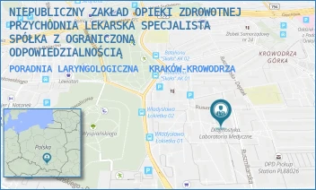 PORADNIA LARYNGOLOGICZNA - NIEPUBLICZNY ZAKŁAD OPIEKI ZDROWOTNEJ PRZYCHODNIA LEKARSKA SPECJALISTA SPÓŁKA Z OGRANICZONĄ ODPOWIEDZIALNOŚCIĄ - UL. RUSZNIKARSKA 17,  KRAKÓW-KROWODRZA